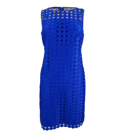 Lauren by Ralph Lauren Womens  Geometric Square Lace Dress - La mer Blue - Picture 1 of 2